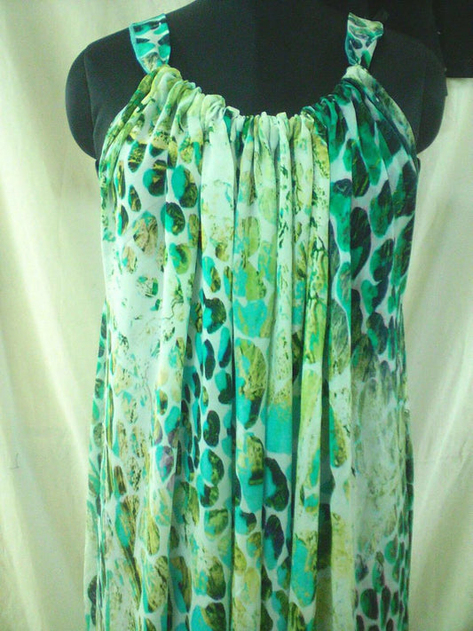 SEA GREEN HALTER NECK ANIMAL PRINT DESIGN FULL LENGTH 58 INCH LONG