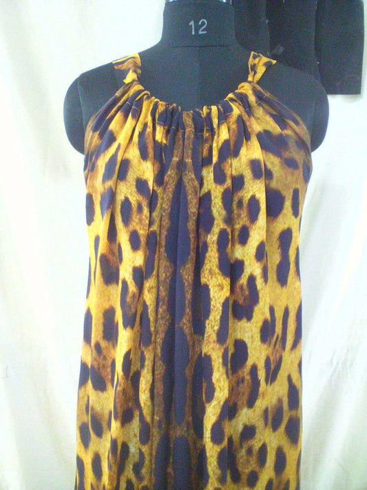 TIGER PRINT HALTER NECK COVERUP KAFTAN WITHOUT SLEEVES VISCOSE SILK