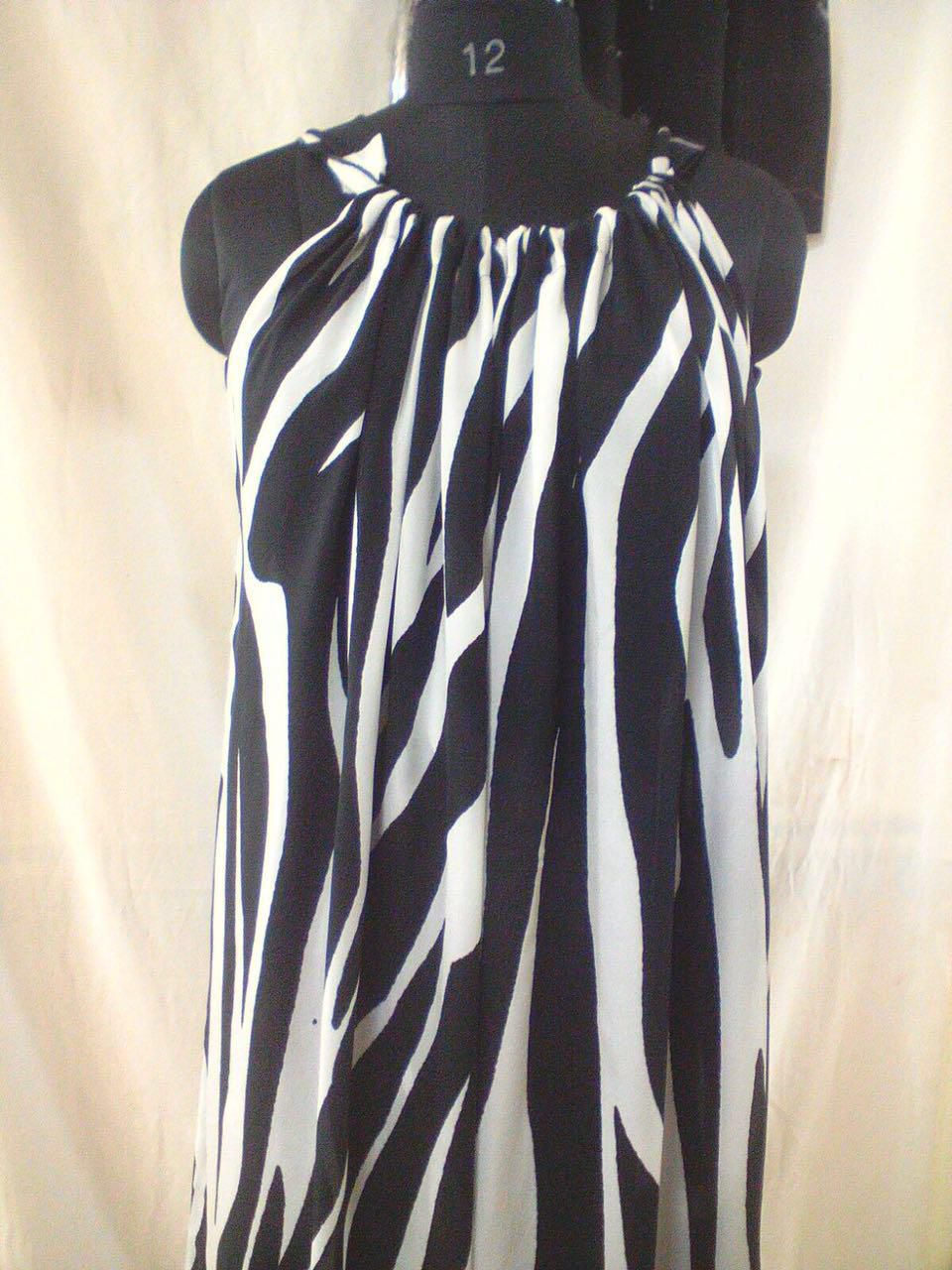 BLACK & WHITE STRIPED VISCOSE SILK LONG LENGTH HALTER NECK COVERUP KAFTAN