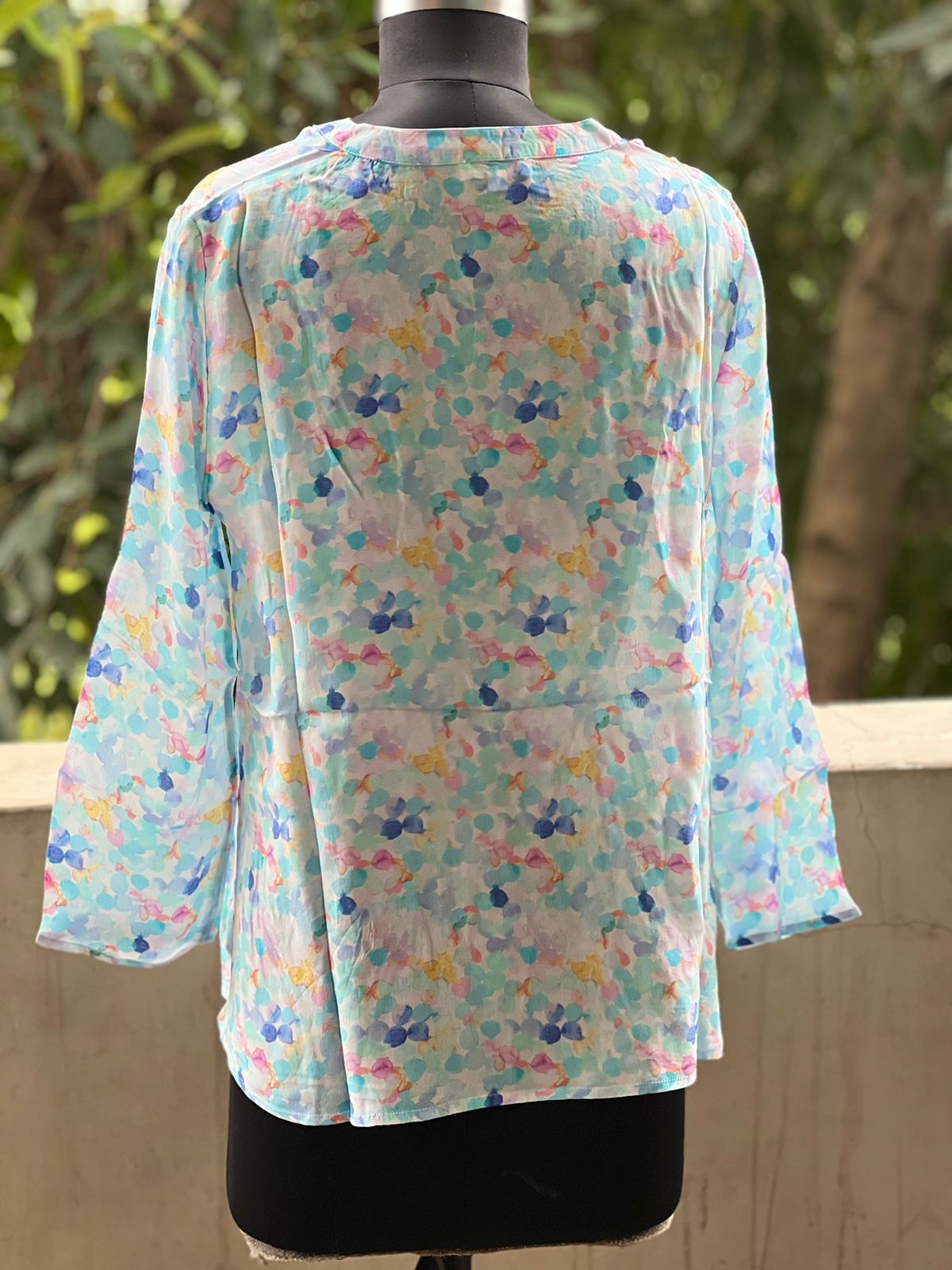 MANDARIN COLLAR VISCOSE SILK CAMI TOP DIGITAL PRINT FULL SLEEVES