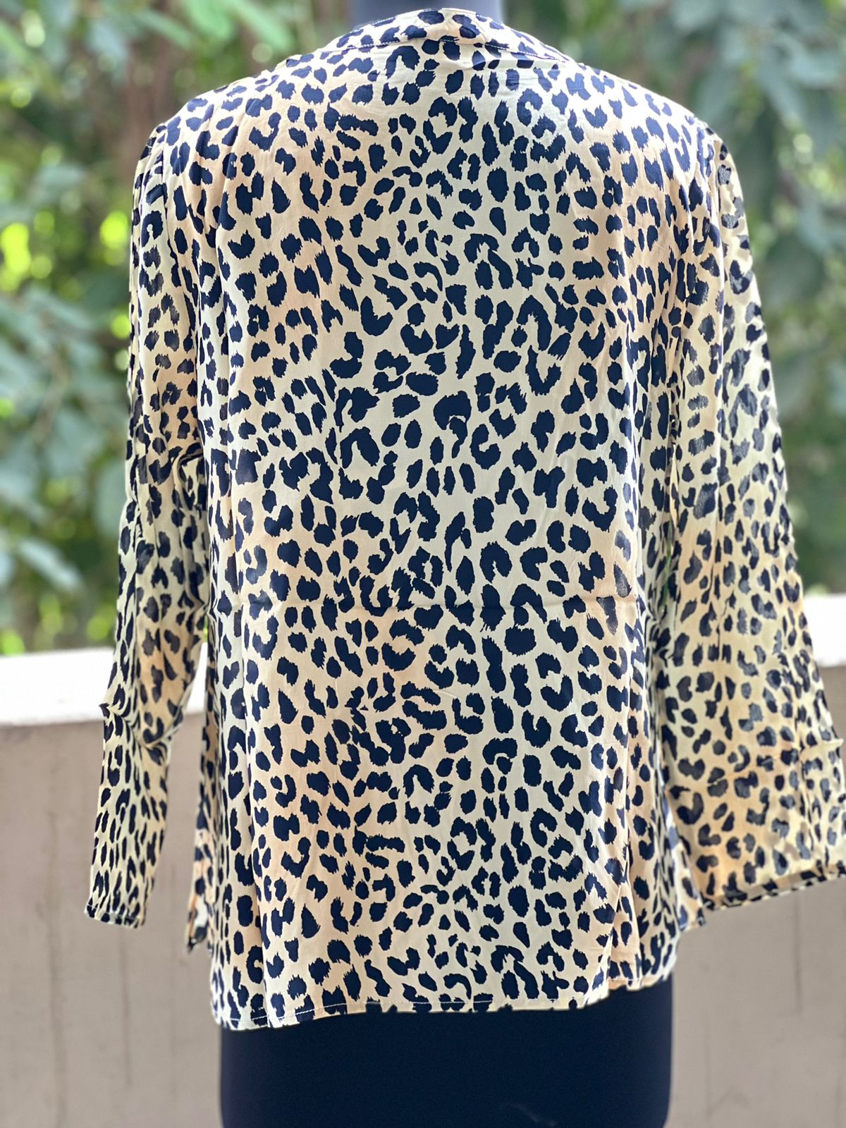 LEOPARD DIGITAL PRINT FULL SLEEVES VISCOSE SILK CAMI TOP MANDARIN COLLAR