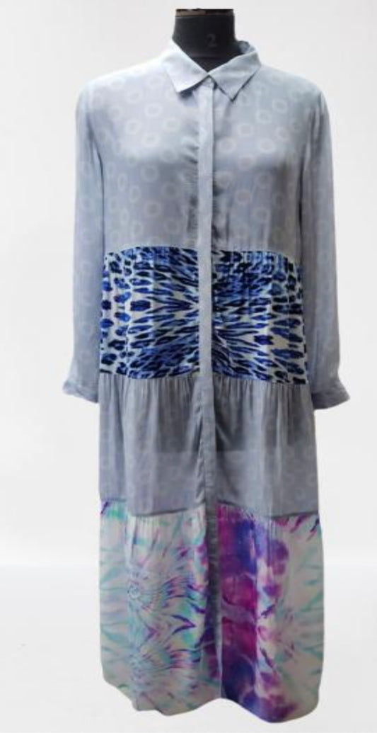 TIE-DYE TEXTURE LIGHT BLUE SHIRT DRESS DIGITAL PRINT