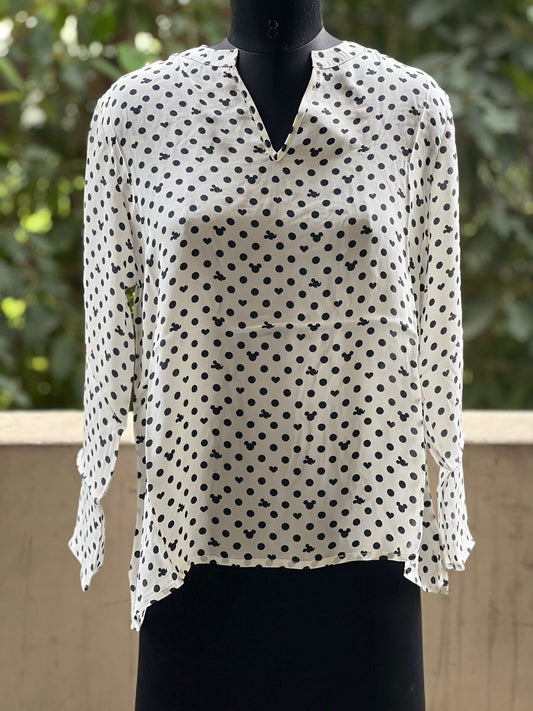 POLKA DOT CAMI TOP DIGITAL PRINT VNECK LINE VICOSE SILK DIGITAL PRINT IVORY COLOR